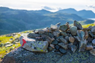 Norveç 'teki Gaustatoppen Zirvesi yolunda güzel bir yaz gününde