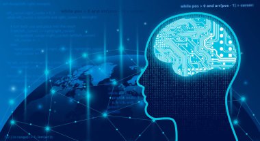 Yapay Zeka, konsept. Kablosuz bağlantı fütürist. İş dünyası, Büyük Veri alışverişi dünya çapında ağ ve gelecekteki teknoloji kavramı.