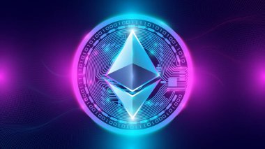 Ethereum yeni rekor kırdı. Ethereum ve neon arka plan. Ethereum ve engelleme pankartı illüstrasyonu. Madencilik ve ticaret Ethereum kavramı.