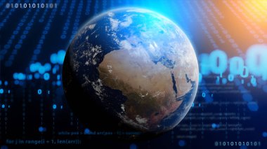 Siber güvenlik ve küresel iletişim konsepti. Bilgi analizi. Bağlantı, veri ve bilgi koruma protokolünü ileten teknoloji veri ikili kod ağı.