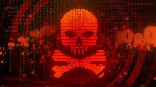 Skull, Hacker, Computer virus concept. Illustration of Abstract Skull sign with binary codes. Concept for online piracy, hacking.