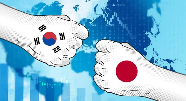 Konflikt Zwischen Südkorea Und Japan Die Beziehungen Zwischen Südkorea Und — Stockfoto