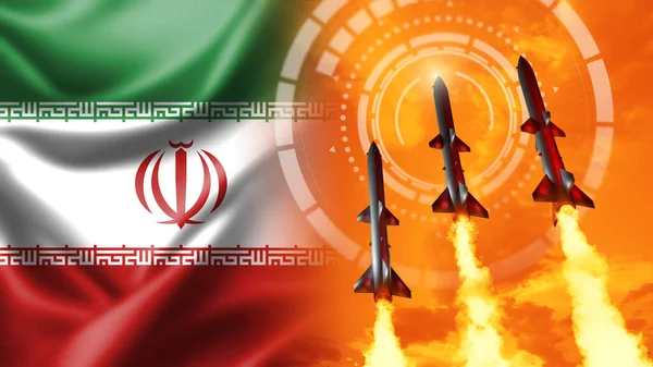 Concepto Moderno Fuerzas Cohetes Estratégicos Con Bandera Irán Irán Ataque —  Fotos de Stock