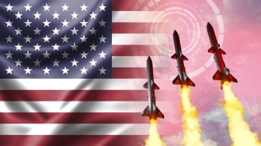 Modern stratejik füzeler Amerikan bayrağıyla konsepti güçlendiriyor. ABD süpersonik füze saldırısı - askeri sanayi