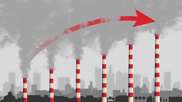 Poluição Pela Fumaça Que Sai Das Chaminés Fábrica Gráfico Crescente — Fotografia de Stock