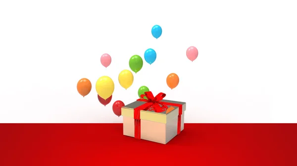 Caja de regalo y globos — Foto de Stock