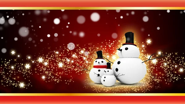 Snowman family with light star — Stock Photo, Image