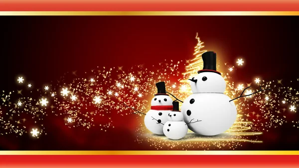 Snowman family with light star — Stock Photo, Image