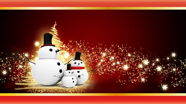 Snowman family with light star — Stock Photo, Image