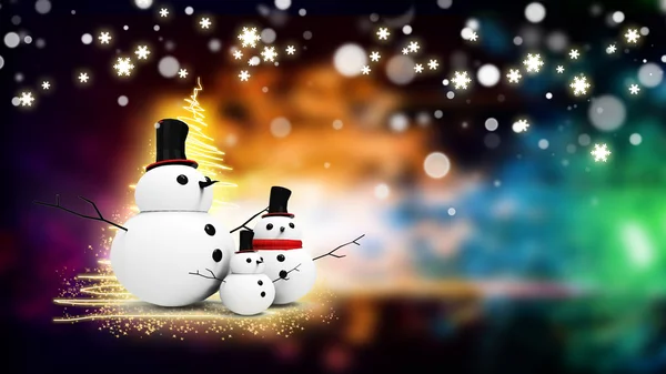 Sněhulák rodina s světle hvězda — Stock fotografie