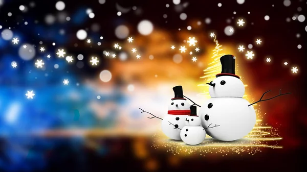 Snowman family with light star — Stock Photo, Image