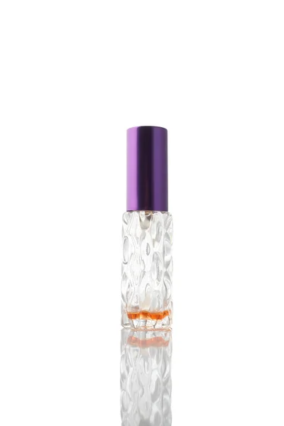 Transparent Flaska Med Parfym Isolerad Vit Bakgrund — Stockfoto