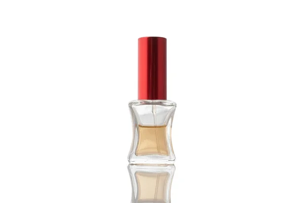 Transparentní Láhev Parfémem Izolované Bílém Pozadí — Stock fotografie