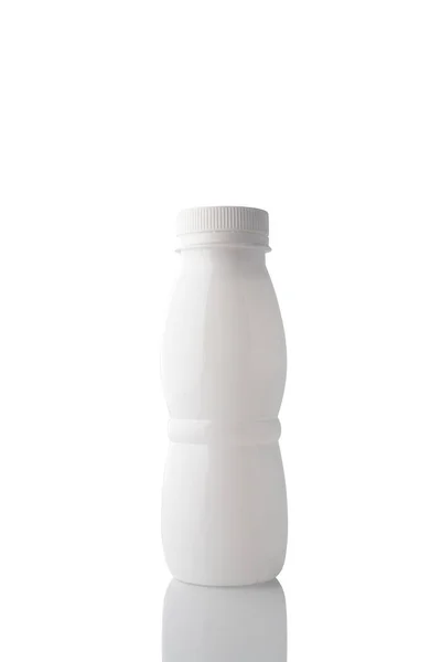Bílá Plastová Láhev Izolované Čistém Bílém Pozadí Odrazem — Stock fotografie