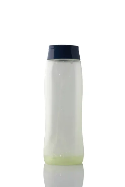 Frasco Transparente Shampoo Isolado Sobre Fundo Branco — Fotografia de Stock
