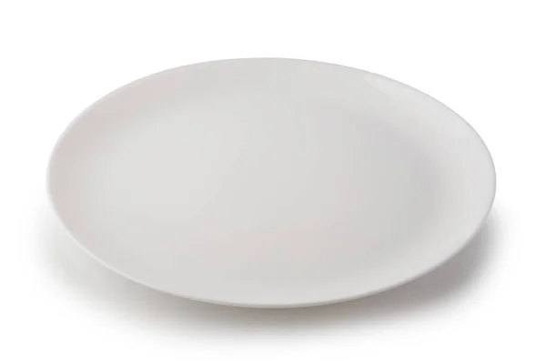 Flat Empty Plate Isolated White Background — Stock Photo, Image