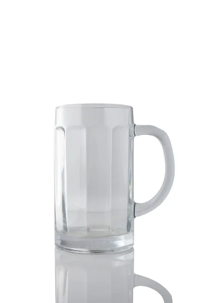 Copo Caneca Cerveja Vazio Transparente Isolado Fundo Branco — Fotografia de Stock