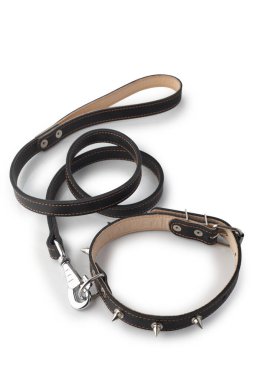 Siyah deri yakalı, beyaz arka planda sivri uçlu..