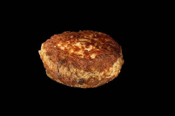 Fried Meat Cutlet Isolated Black Background Burger Ingredient — Stock Photo, Image