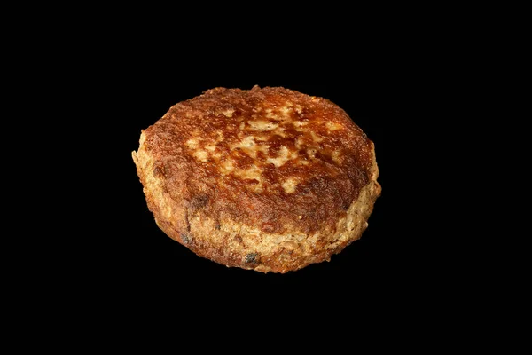 Gebakken Vlees Cutlet Geïsoleerd Zwarte Achtergrond Burger Ingrediënt — Stockfoto