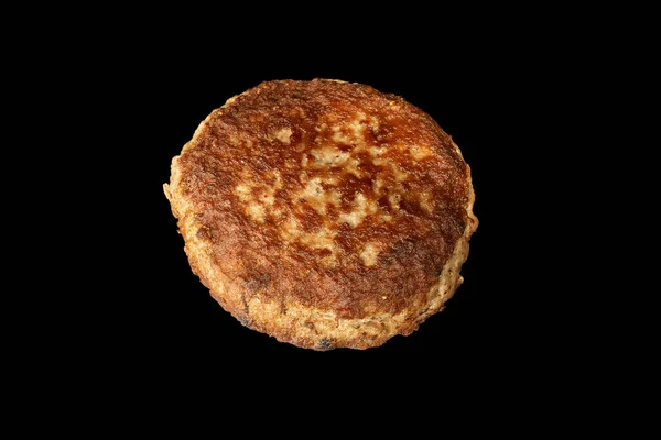 Gebakken Vlees Cutlet Geïsoleerd Zwarte Achtergrond Burger Ingrediënt — Stockfoto