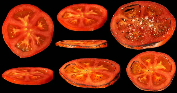 Pomidory Plastry Zestaw Sortowane Izolowane — Zdjęcie stockowe