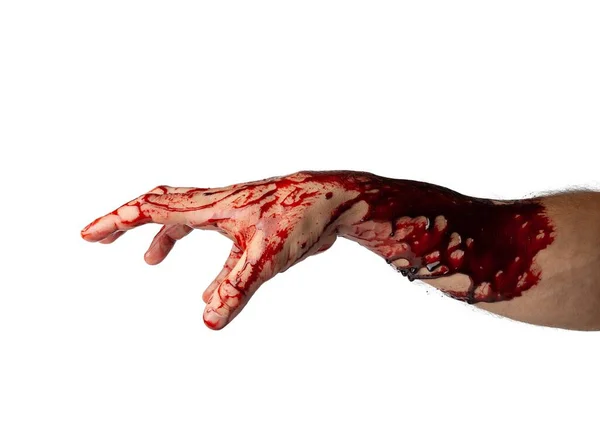 Véres Kéz Elszigetelt Fehér Háttér — Stock Fotó