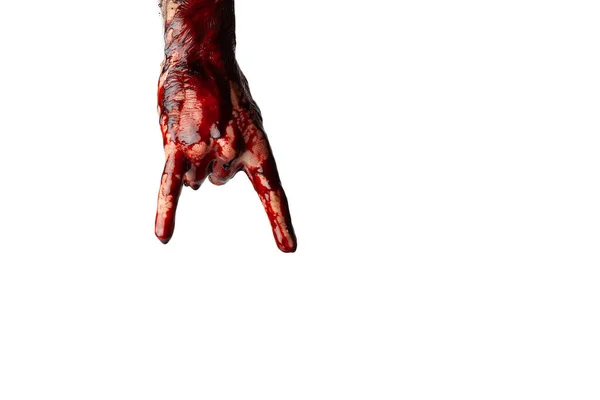 白地に隔離された血まみれの手 — ストック写真