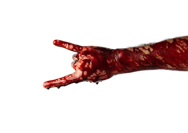 白地に隔離された血まみれの手 — ストック写真