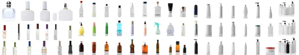 Set Diverse Bottiglie Isolate Bianco Con Riflesso — Foto Stock