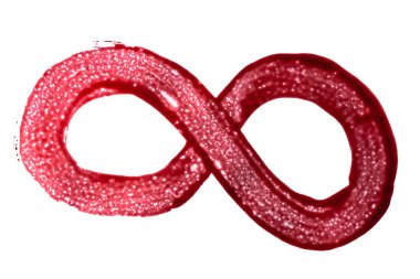 Kanlı boya sembolüyle boyanmış sonsuzluğun işareti beyaz arka planda izole edilmiş.