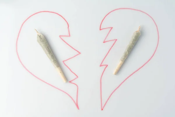 Love Marijuana Culture Concept Joint Hemp Drawn Heart Marker Board — Stock Photo, Image