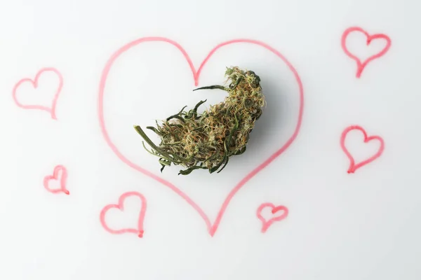 Adoro Conceito Cultura Marijuana Cânhamo Coração Desenhado Uma Placa Marcador — Fotografia de Stock