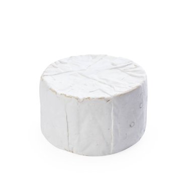 Beyaz arka planda izole edilmiş küflü peynirli Camembert peyniri. Krem peynirle mavi küfün karışımı..