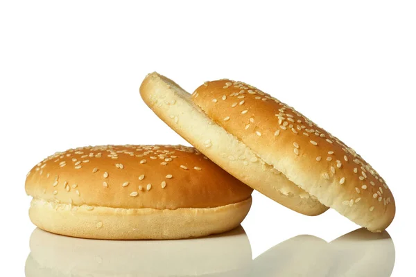 Pão Hambúrguer Redondo Com Sementes Gergelim Isoladas Fundo Branco — Fotografia de Stock