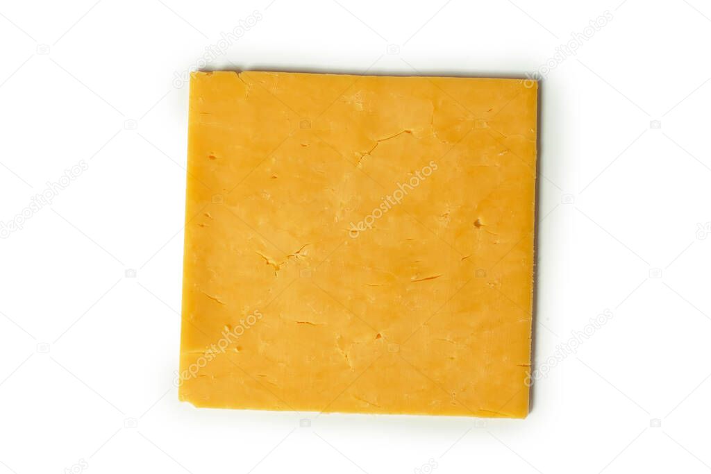 Slice of cheese cheddar isolated on a white background.