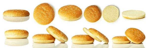 Set Burger Bun Sesame Seeds Isolated White Background — Stock Photo, Image