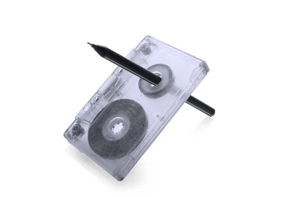 Rückspulband Auf Kassette Isoliert Auf Weißem Hintergrund — Stockfoto