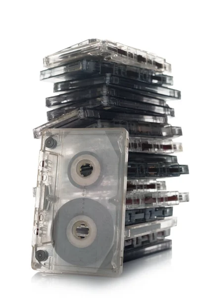 Collection Cassettes Musique Empilées Isolées Sur Fond Blanc — Photo