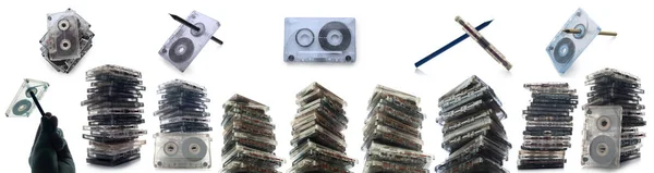 Conjunto Cassetes Analógicas Isoladas Sobre Fundo Branco — Fotografia de Stock