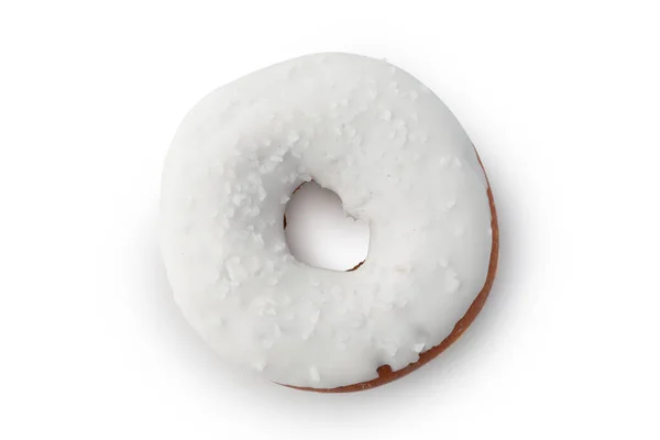 Цукровий Білий Глазурований Пончик Білому Ізольованому Тлі Вид Зверху — стокове фото