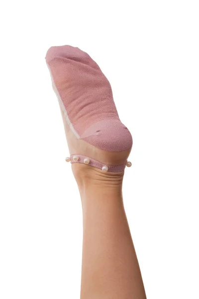 Schöne Rosa Socken Mit Transparentem Mesh Und Perlendekoration Isoliert Auf — Stockfoto