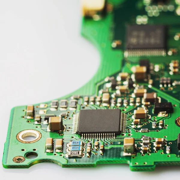 Microcircuit Macro Close Green Color Concept Technology Repair Computers Smartphones — Stock Photo, Image