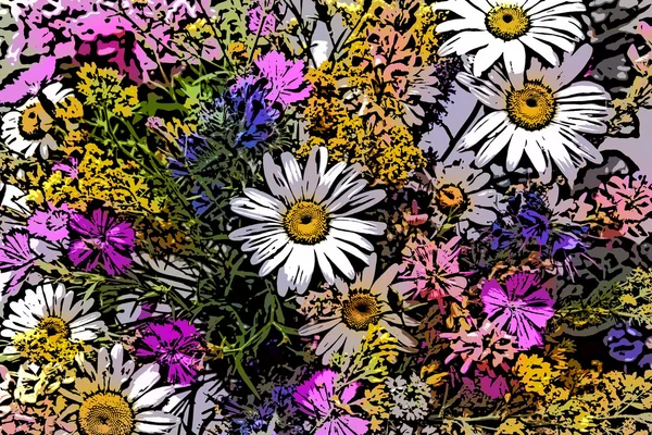 Pattern wild flowers bouquet motley — Stock Photo, Image