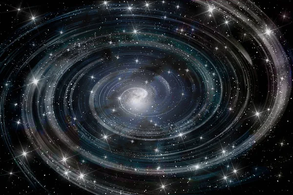 Abstrakter Weltraum Hintergrund Mit Spiralförmig Glühenden Nebeln Wolkenformationen Und Vielen — Stockfoto