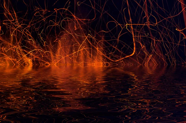 Flame fire water reflection — Stock Photo, Image