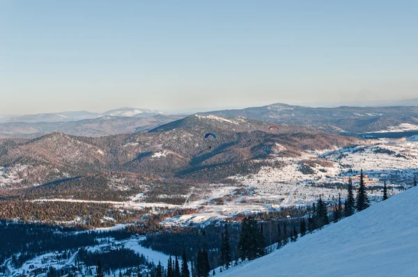 Ski slopes mountain winter panorama — Stock Photo, Image