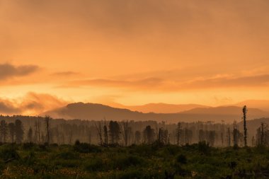 mountain sunset sky mist