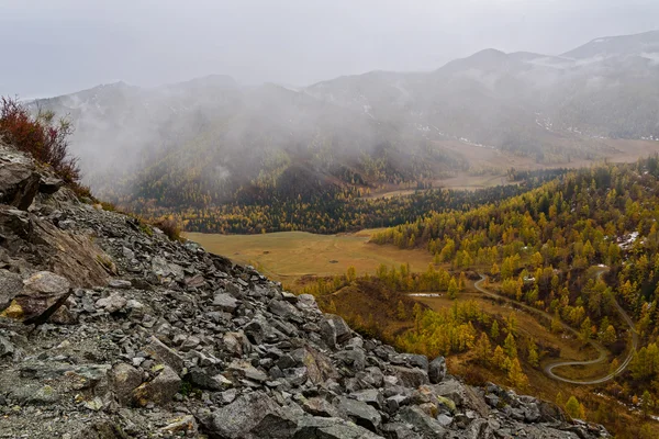 Montañas valle niebla otoño vista superior Imágenes de stock libres de derechos