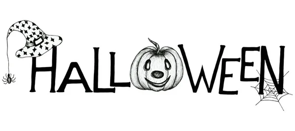 Halloween Handritad Svart Halloween Text Konst Isolerad Vit Svart Halloween — Stockfoto